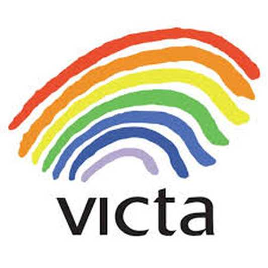 The VICTA logo: a hand drawn rainbow with the word 'victa' written underneath.